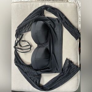 Plus Contrast Mesh Tie Back Crop Top